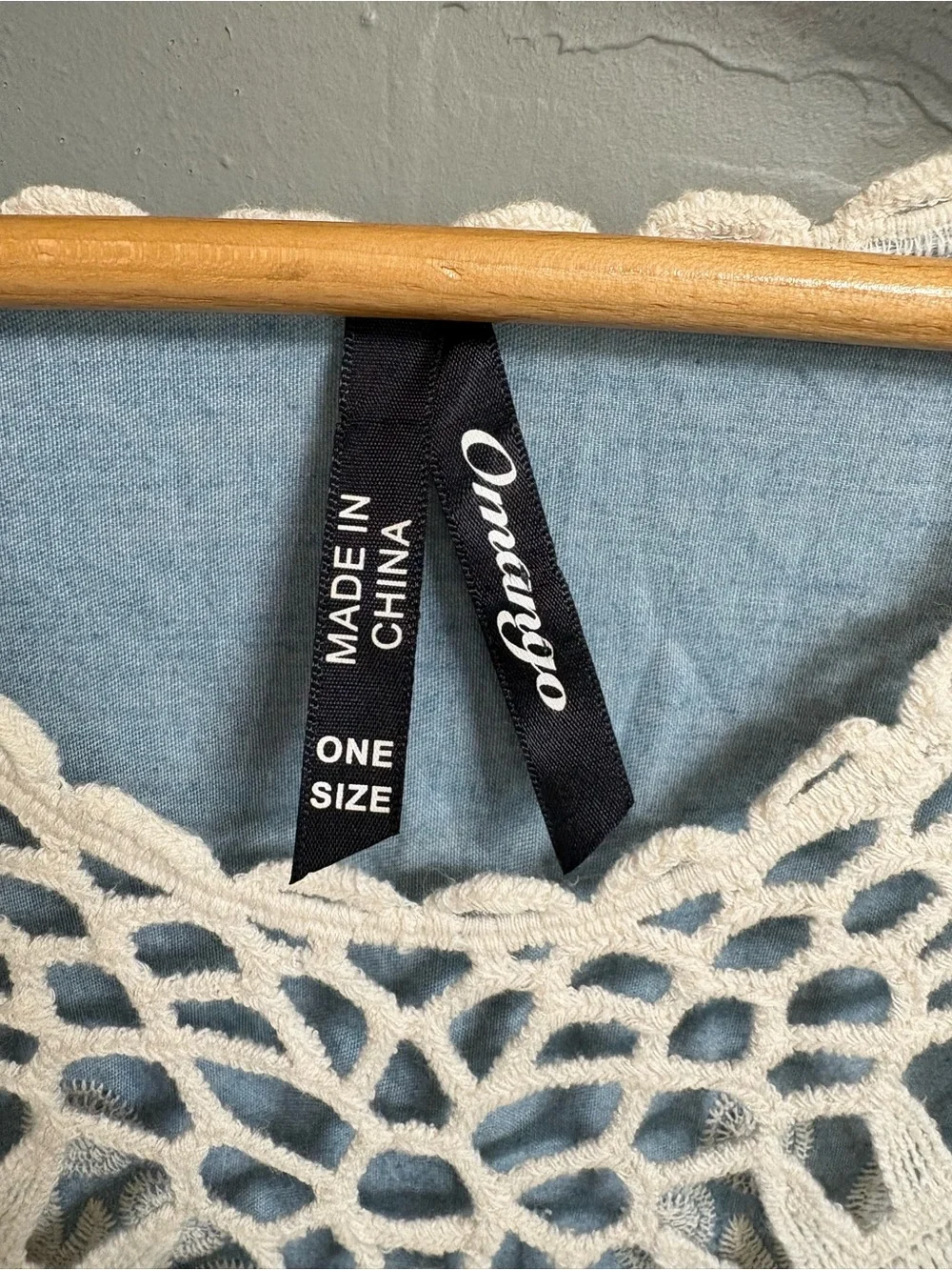 Mango Blue Embroidered Boho Tunic with Cream Crochet